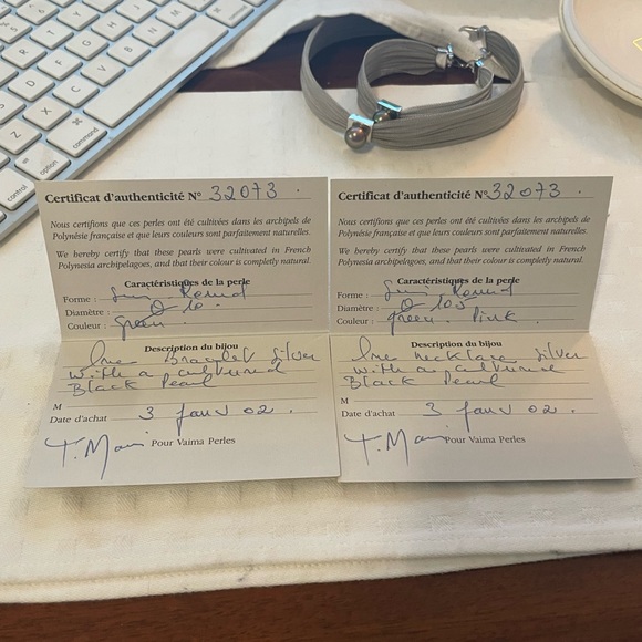 VAIMA PERLES Tahitian Black Pearl / Sterling Silver Chocker and Bracelet Set - Picture 2 of 4